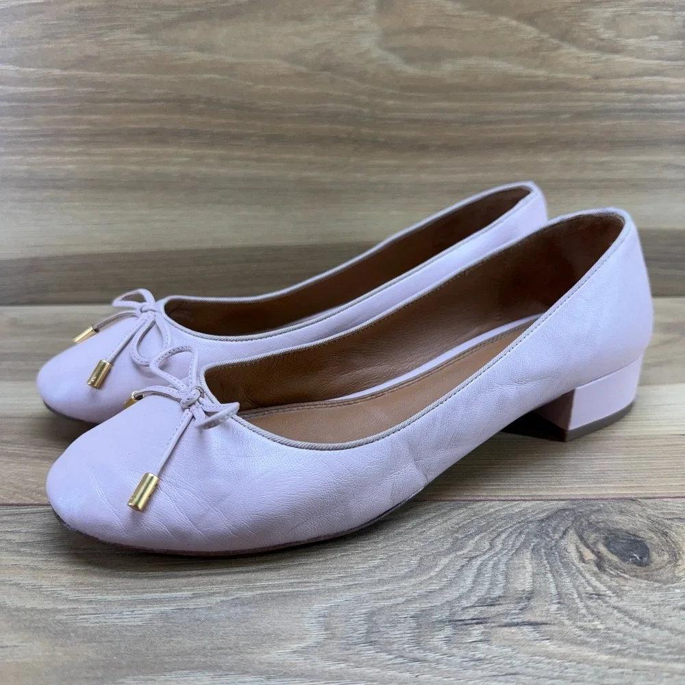 Tory Burch Bow Low Heeled Pumps 8 M Light Pink Soft Leather Chic Office Casual
